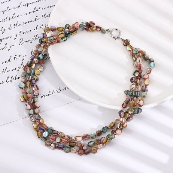 Shell Chip 3 Layer Necklaces with 304 Stainless Steel Clasps Colorful 21.26 inch(54cm)