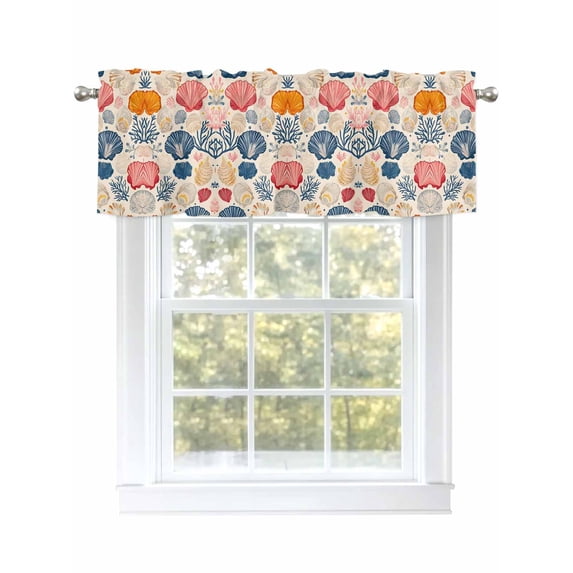Shell Coastal Curtain Valances for Windows, Ocean Summer Beach Nautical Coral Kitchen Valance Window Treatment, Light Filtering Block Curtains for Bathroom/Bedroom/Living Room 54'' x 18''