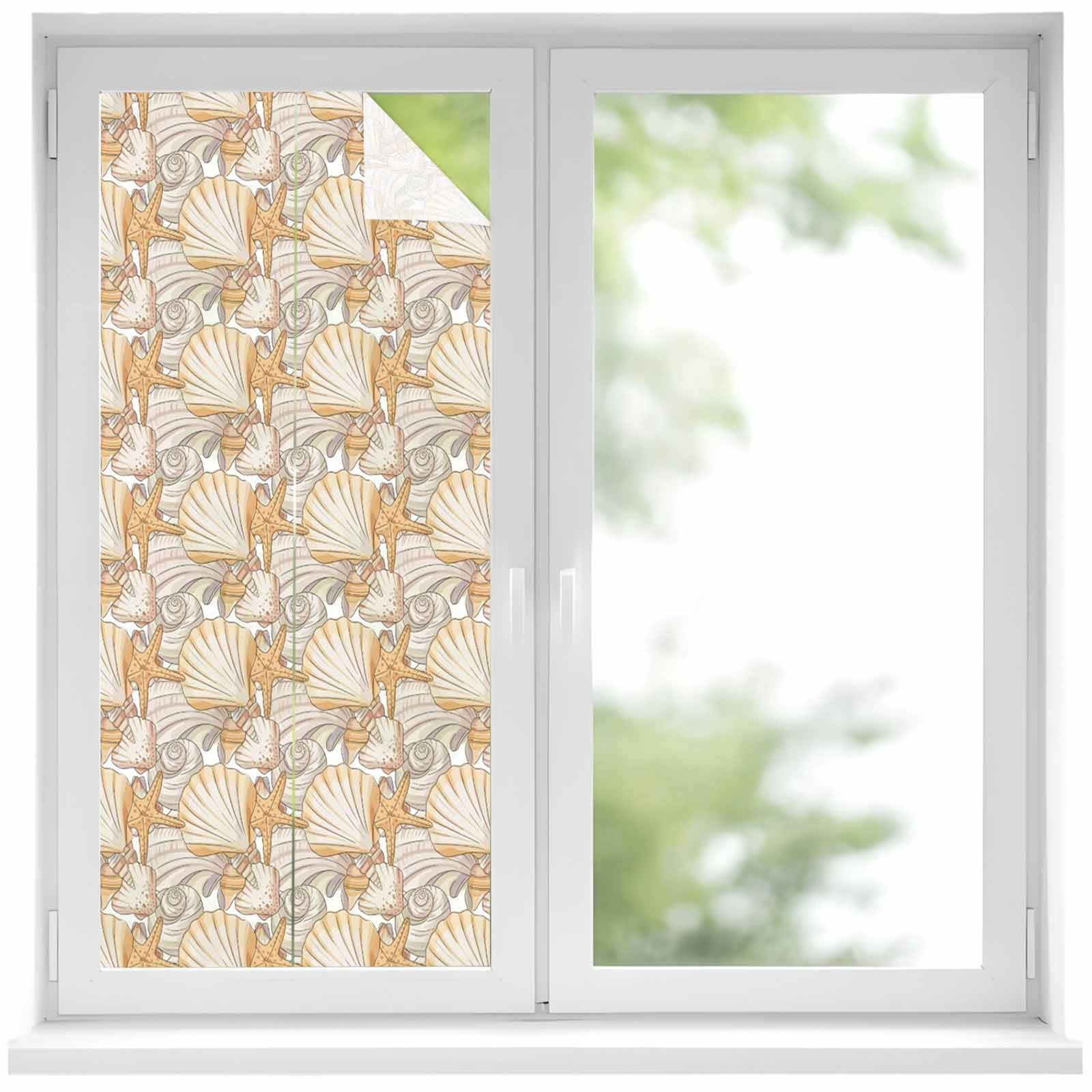 Room Window Shell Shell Coastal Window Privacy Film, Vintage Ocean Starfish Seaside ...
