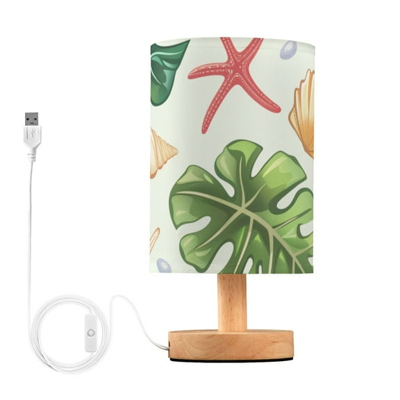 Shell Conch Starfish Palm Leaves Table Lamp with USB Port LED Warm Light Lamp Night Light Home Decor