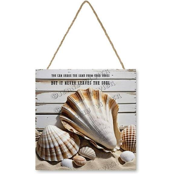 Shell, Conch Wooden Sign Ocean Beach Bathroom Wall Decors MDF Hanging Wood Plaques for Home Office Living Room Laundry Bathroom Spa Washroom Summer Wall Decor 12x12 Inch