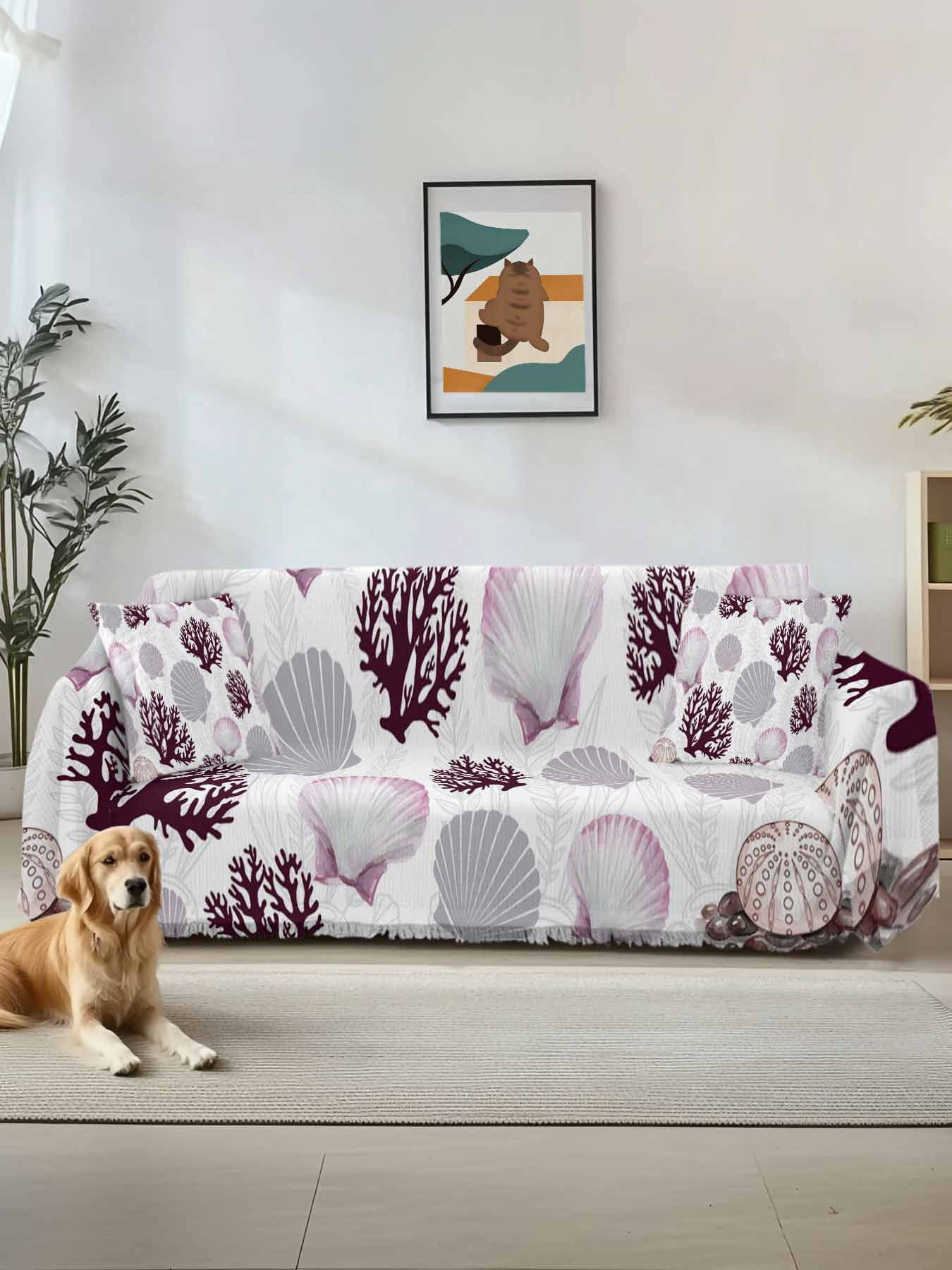 Shell Coral Coastal Couch Cover for 2 Cushion Sofa, Nautical Summer ...