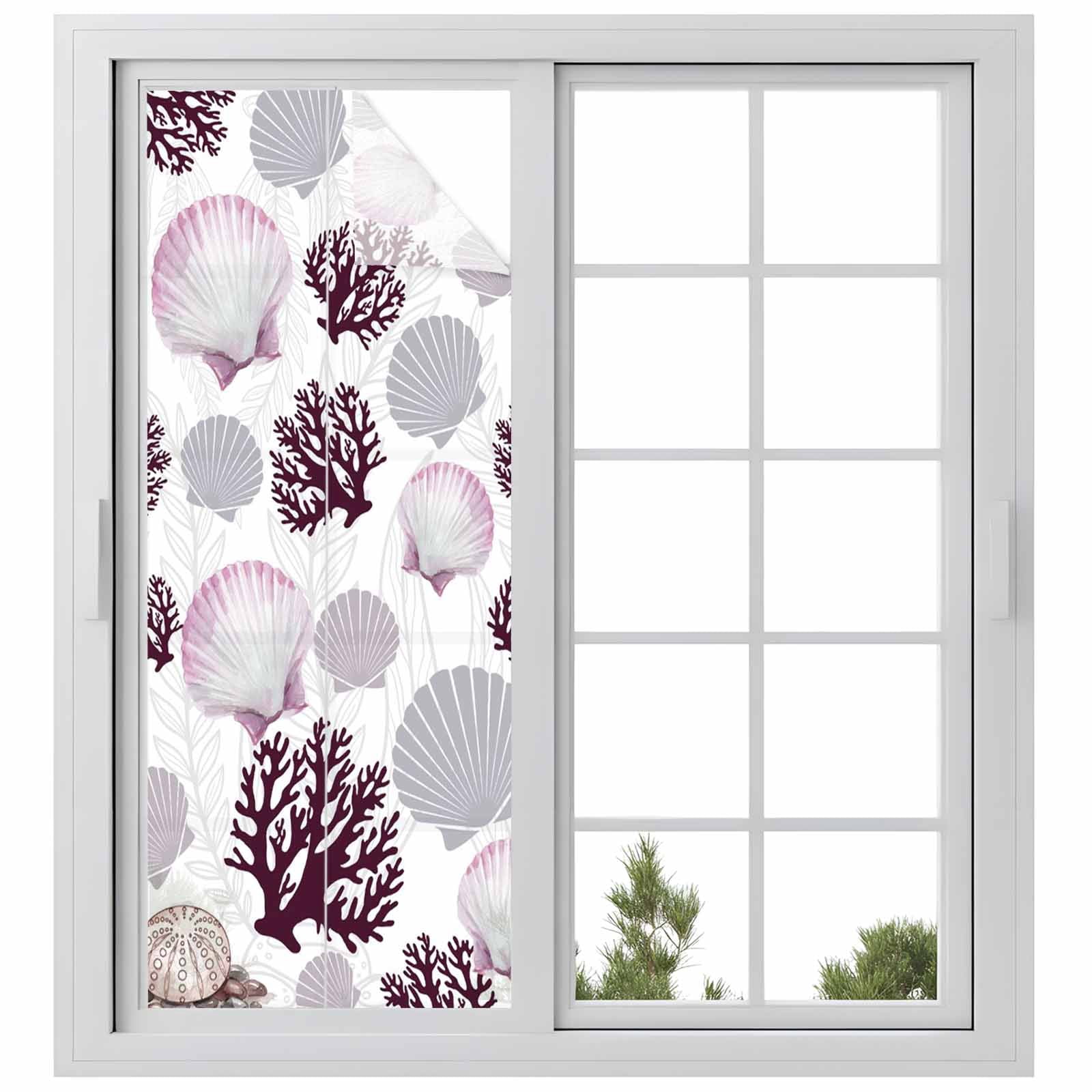 Shell Coral Coastal Window Privacy Film, Nautical Summer Beach Ocean ...