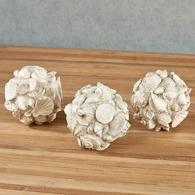 Shell Decorative Orbs Antique Ivory Set Of Three