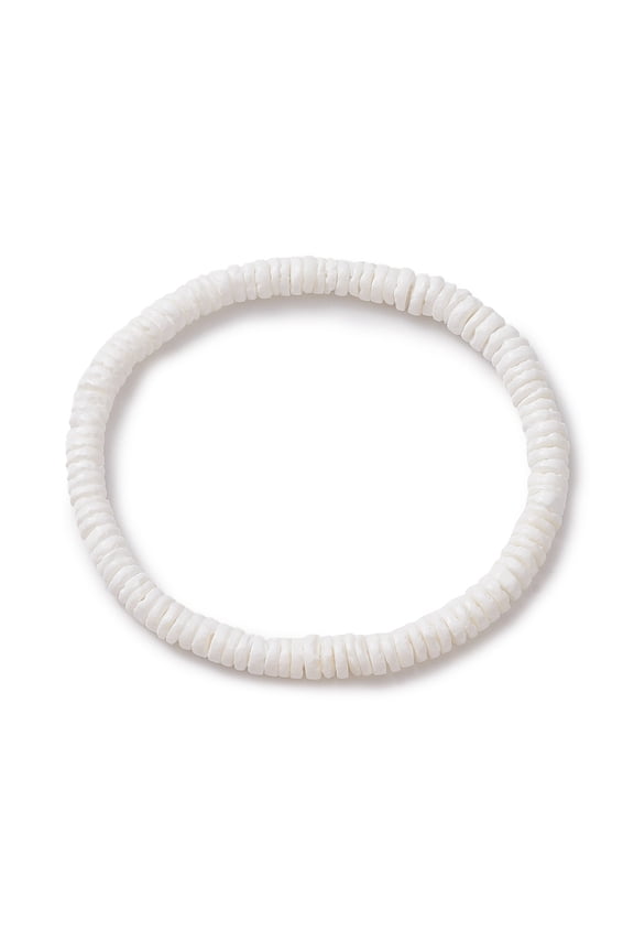 Shell Disc Natural Shell Beaded Stretch Bracelets for Women White Inner Diameter: 2-1/4 inch(5.55cm)