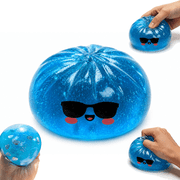 Shell Dumpling Squishy, Giant Glitter Dumpling Squishy Stress Ball, Cool Sunglasses Blue Bao Bun Fidget Toys for Teens and Adults