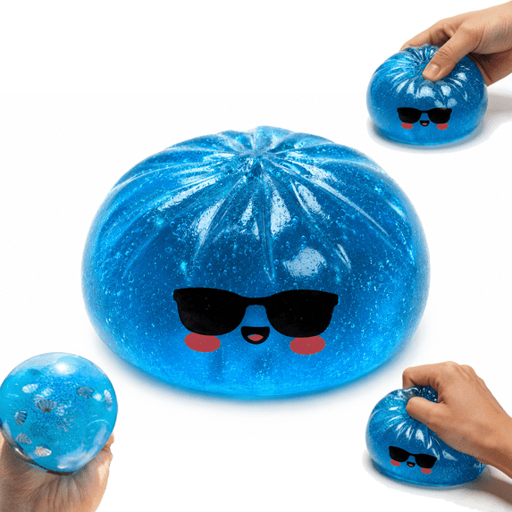 Shell Dumpling Squishy, Giant Glitter Dumpling Squishy Stress Ball, Cool Sunglasses Blue Bao Bun Fidget Toys for Teens and Adults