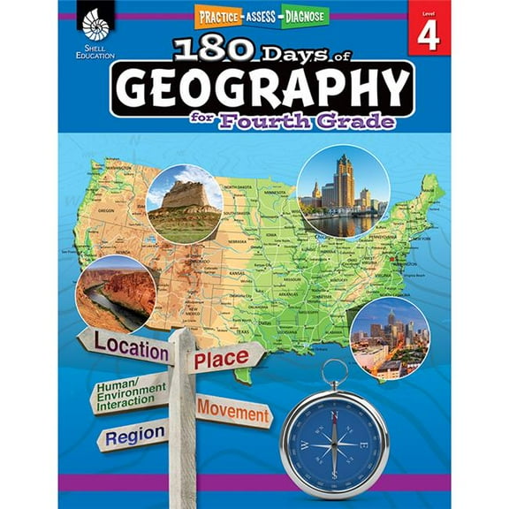 Shell Education 180 Days of Geography Book for Grade 4