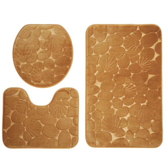 3-Pc. Shell-Embossed Memory Foam Bathroom Mat Set