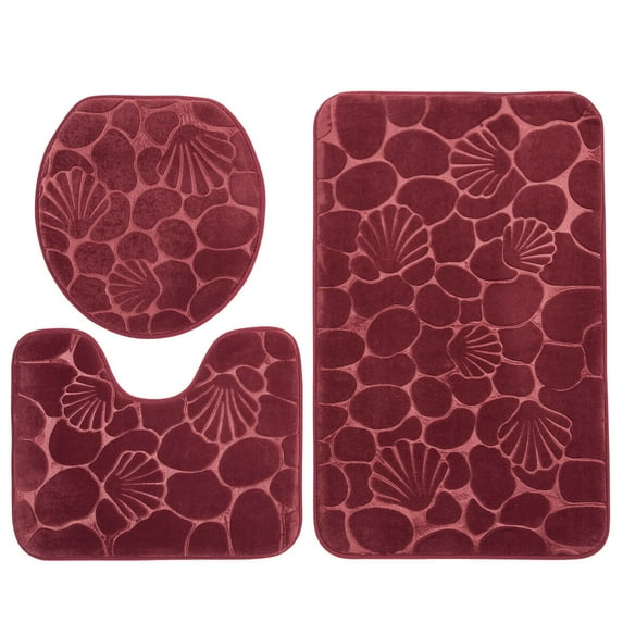 3-Pc. Shell-Embossed Memory Foam Bathroom Mat Set