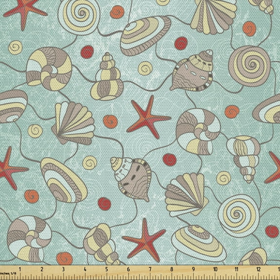 Shell Fabric by the Yard, Chaotic Doodle Design Seashells and Starfish Pattern Creative Image, Decorative Upholstery Fabric for Chairs & Home Accents, 10 Yards, Multicolor by Ambesonne