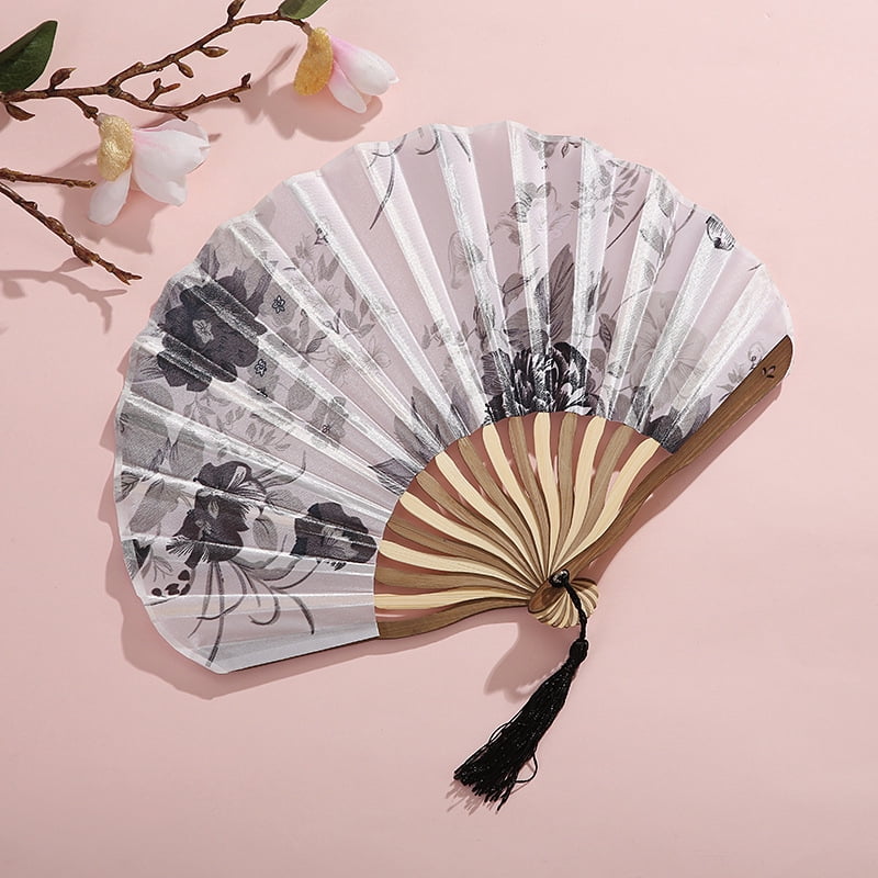 Shell Fan Curved Knife Fan Beige Fan Bone Green Peony Flower Pattern ...