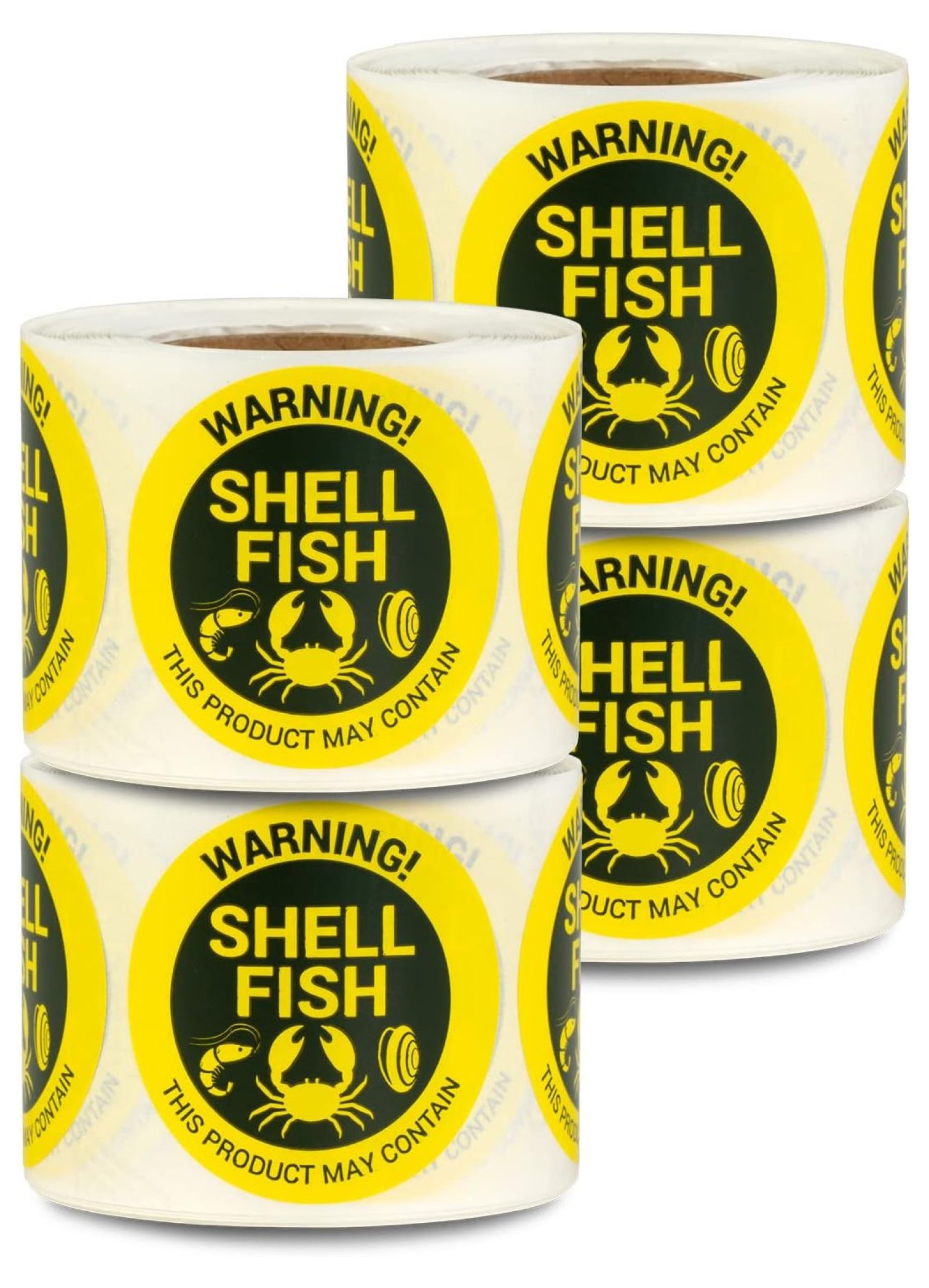 Shell Fish Allergy Warning Stickers 1.5 inch Circle Dots Allergen Alert Food Advisory Labels