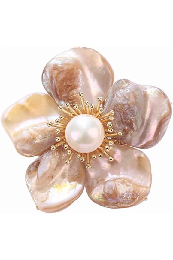 Shell Flower Brooch Pin for Women Boho Pearl Floral Badge Corsage Lapel Pins Scarf Clip Wedding Party Dance Banquet Dress for Clothes Accessories Jewelry