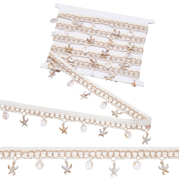 Shell Fringe Trim 3 Yards Resin Starfish Seashell Lace Trim 2 inch Wide Boho Shell Tassel Ribbon Ethnic Style Lace DIY