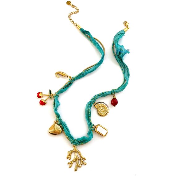 Shell Fruit Layering Necklace Soft Fabric Chain Detail Adjustable Length For Casual Outfit Styling