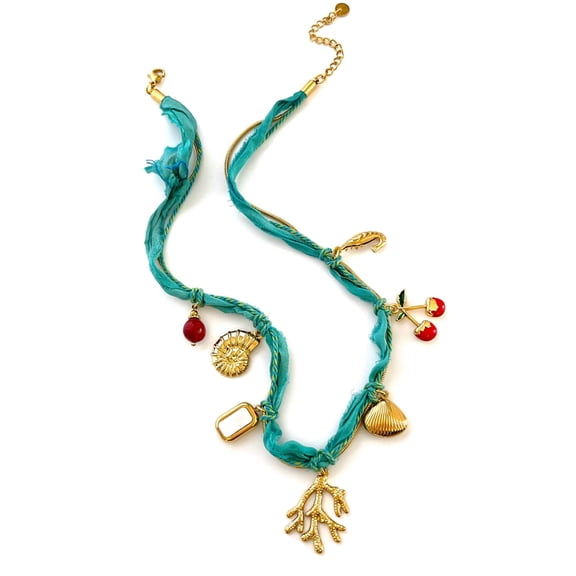 Shell Fruit Layering Necklace Soft Fabric Chain Detail Adjustable Length For Casual Outfit Styling