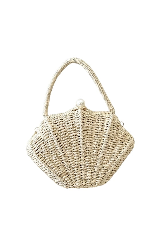Shell Handbag - 20cm Handwoven Phone Wallet Bag, Seashell Handbag, Top Handle Clutch | For Summer Beach Wedding Evening Vacation Spring Party Shopping Woven Purse Tote Bohemian Straw Rattan