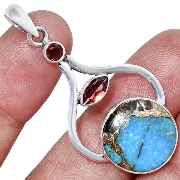 Shell In Black Blue Turquoise & Garnet 925 Silver Pendant Jewelry P-1187 SDP152701