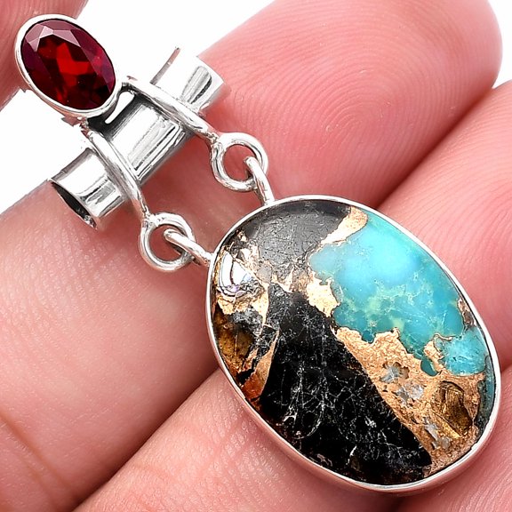 Shell In Black Blue Turquoise, Garnet 925 Sterling Silver Pendant Jewelry P-1276 SDP144449