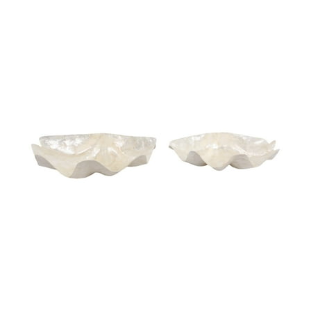 Shell-Inspired Decorative Bowl with Wavy Edge - Modern Bowl Evokes Seashell Elegance and Relaxed Home Decor Charm - Minimalist Accent Bowl for Nautical Display or Storage - Set of 2, 20", Ivory