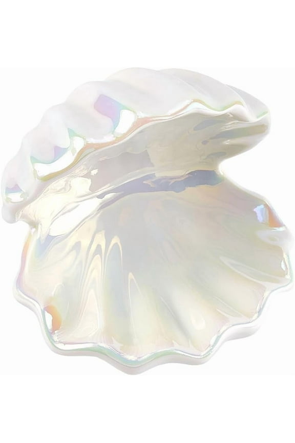 Shell Jewelry Dish Tray Ceramic Trinket Tray White Clamshell Jewelry Organizer Dish Ring Holder Tray Key Bowl Decorative Plate Storage for Rings Necklaces Earring Watch 4.5x4.5x4.5Inch
