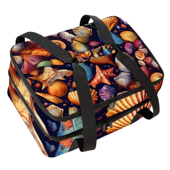 Shell Large Capacity Double Layered Insulated Refrigerated Lunch Bag with Two Compartments, Carry Handle - 7.1x11.4x16.1 Inches