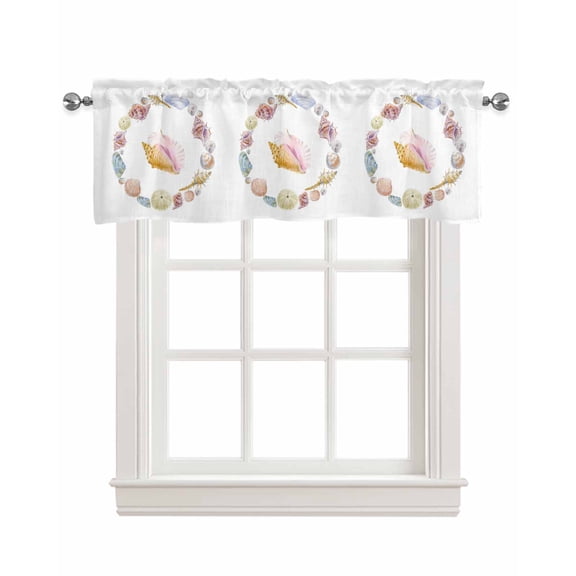 Shell Linen Curtain Valance for Bedroom/Bathroom/Kitchen/Office/Living/Dining Room Window,Ocean Starfish Sea Urchin Coastal Summer Beach Rod Pocket Topper Decorative Cafe Drapes Panel 42"x12"