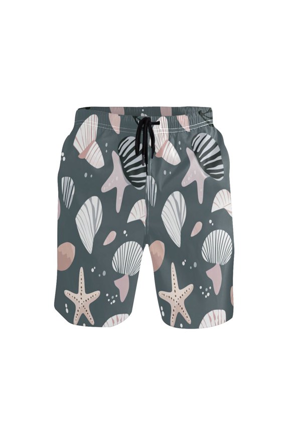 Shell Medium Size Men's Lightweight Beach Shorts with Mesh Lining, Quick Dry
