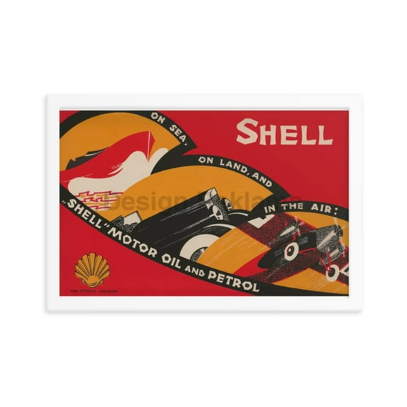 Shell Motor Oil and Petrol, circa 1933. Framed Vintage Travel Poster