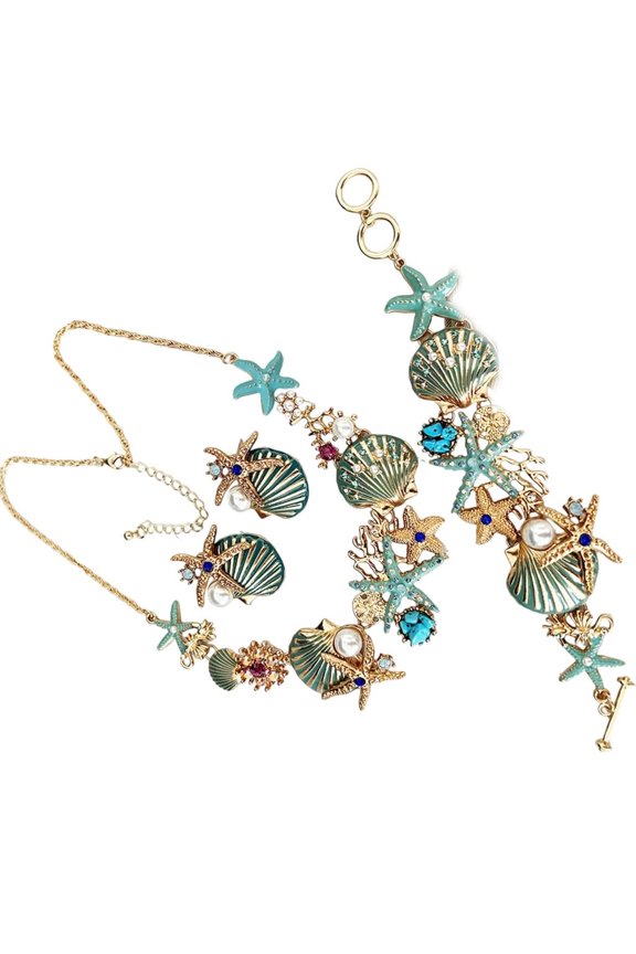 Shell Necklace 4Pcs Set Lightweight Alloy Inspired Jewelry For Daily Wear Or Gifting