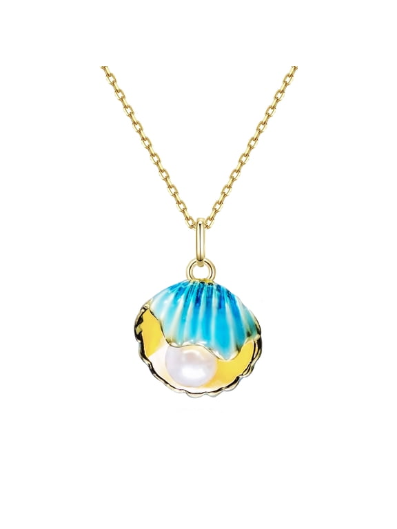 Shell Necklaces for Women, Seashell Pendant Necklace Gifts, Scallop Necklace Enamel Blue Seashell Jewelry, Summer Layered Necklace Beach Jewelry for Lady Present