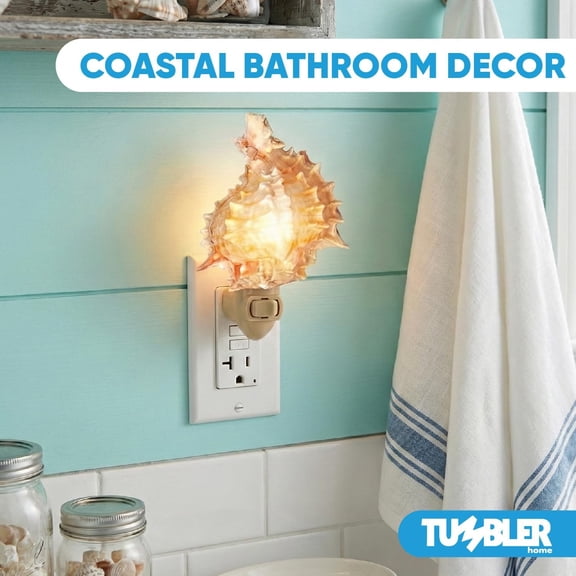 Shell Night Light, Seashell Nightlight for Bathroom, Unique Coastal Night Light for Nautical, Ocean & Beach Dcor