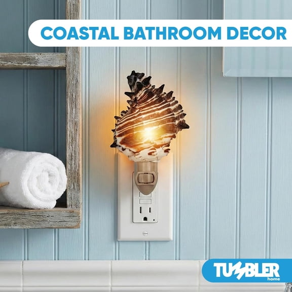 Shell Night Light, Seashell Nightlight for Bathroom, Unique Coastal Night Light for Nautical, Ocean & Beach Dcor