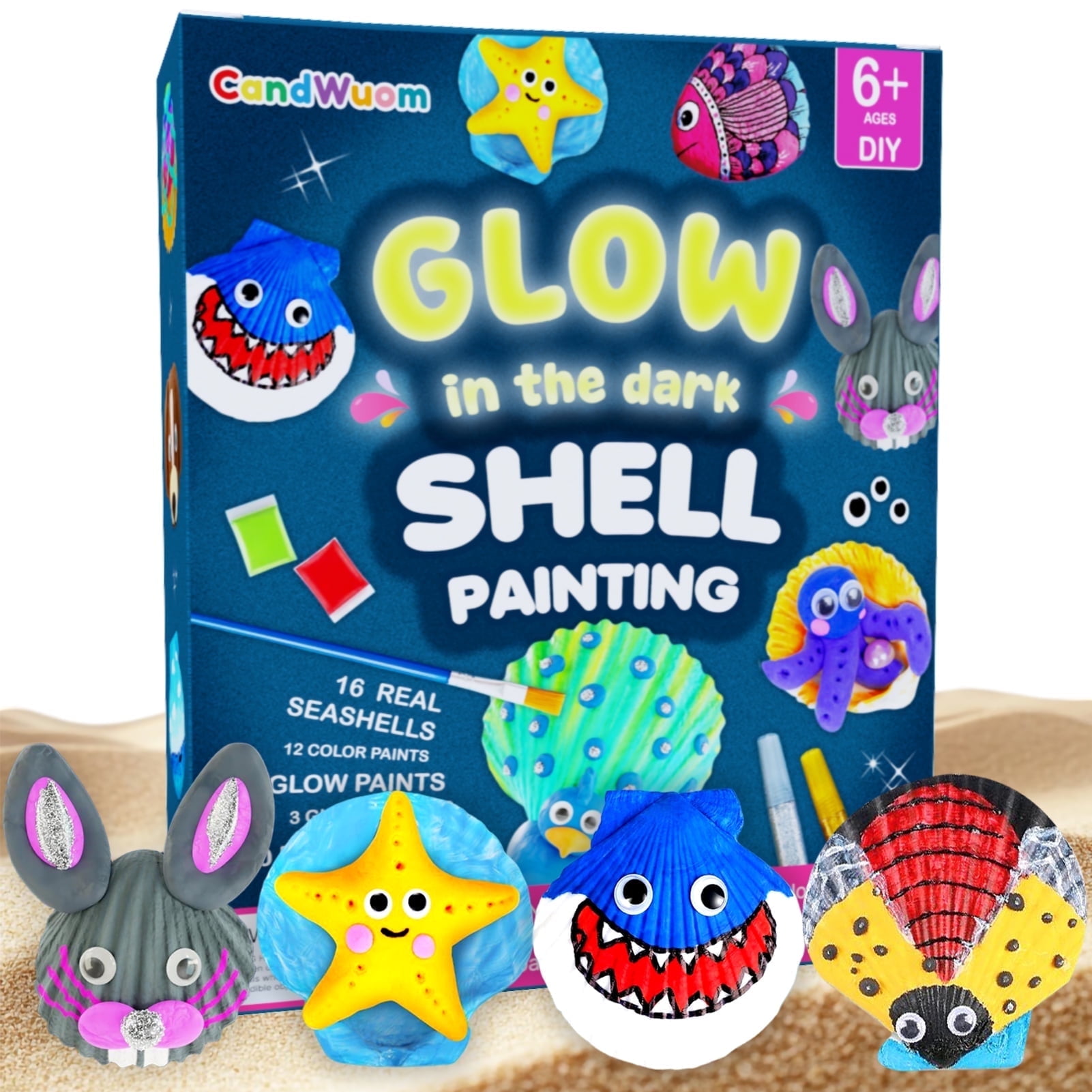 CandWuom Shell Painting Kit for Kids - Glow in The Dark Arts and Crafts Supplies Kits for Girls Boys - Kids Activities Creative Art Set Birthday Gifts DIY Paint Toys for Age 6 7 8 9 10 11 12