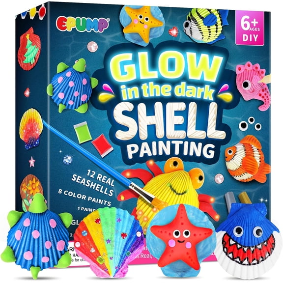 Shell Painting Kit, Glow In The Dark Arts And Crafts Set For Kids Ages 8-12, DIY Shell Art Activity With Paint Supplies, Gift For Boys And Girls