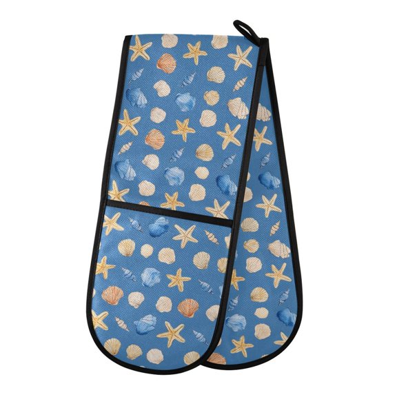 Shell Pattern Double Oven Mitt 200C Quilted Cotton Lined Kitchen Pot Holder 35x7in
