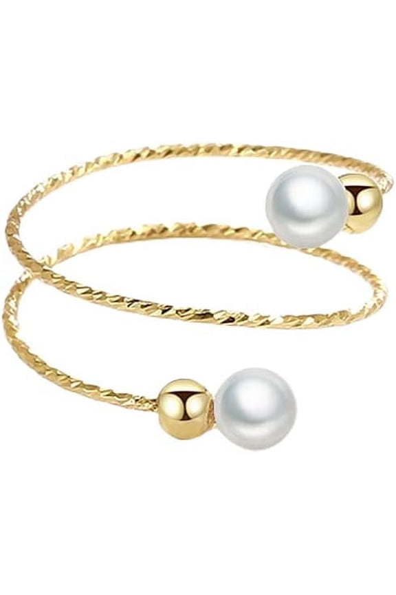 Shell Pearl Adjustable Open Wrap Ring 925 Sterling Silver 14K Gold Plated Stacking Statement Wedding Finger Rings for Women Girls Fashion Layered Comfort Fit Christmas Holiday Jewelry Gift