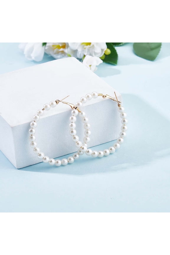 Shell Pearl Beaded Big Hoop Earrings Alloy Jewelry for Women Golden 53.5mm Pin: 0.8mm DIY