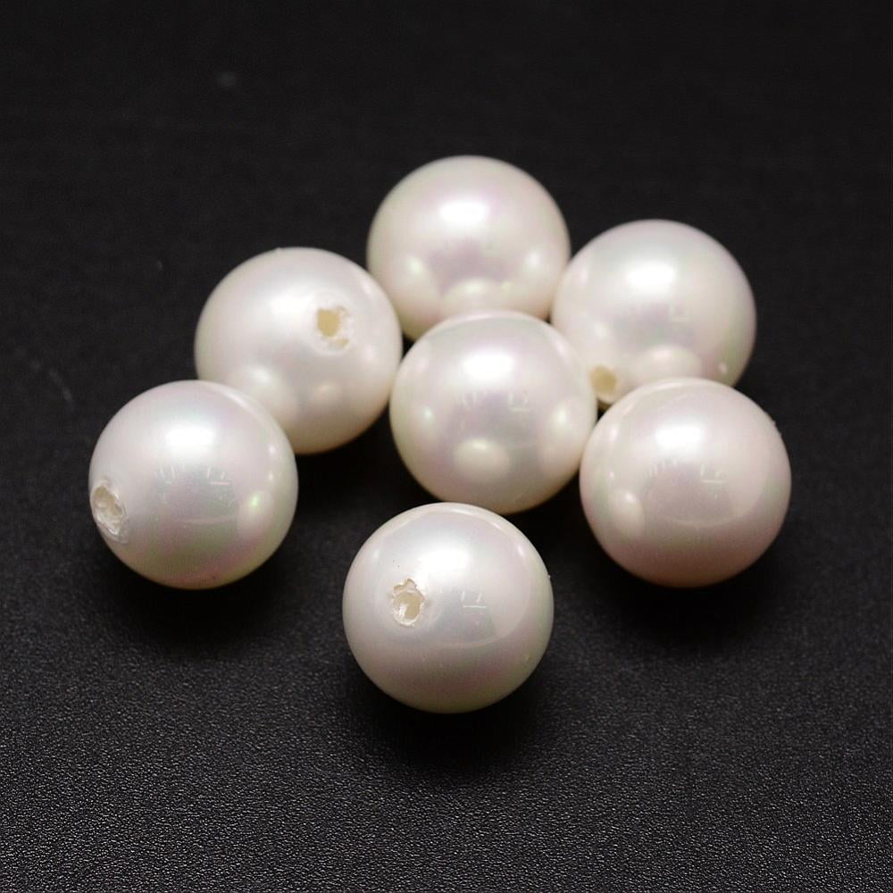 Shell Pearl Beads Round Grade A Half Drilled White 16mm Hole: 1mm DIY