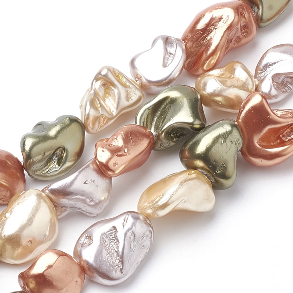 Shell Pearl Beads Strands Nuggets Dyed Colorful 15~26x10~20x8~15mm Hole: 0.8mm 20~25pcs/strand 15.7 inch