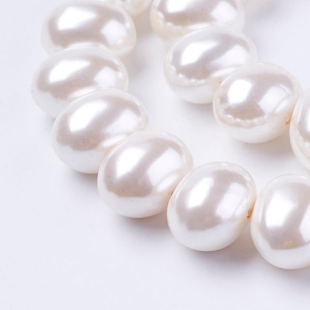 Shell Pearl Beads Strands Oval White 12~13x15~16x12mm Hole: 1mm 30pcs/strand 15.5 inch