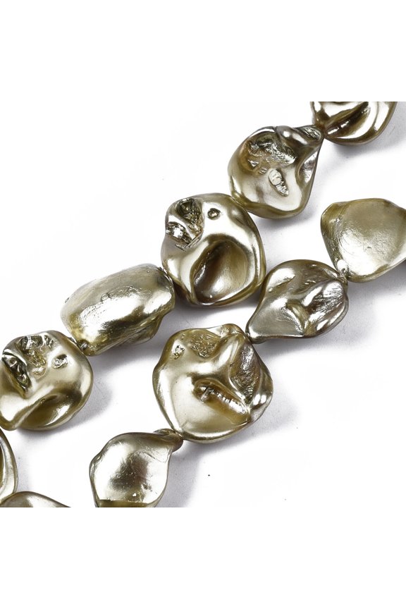 Shell Pearl Beads Strands Polished Nugget Dark Khaki 15~25x10~26x5~16mm Hole: 1mm 18pcs/strand 14.96 inch diy