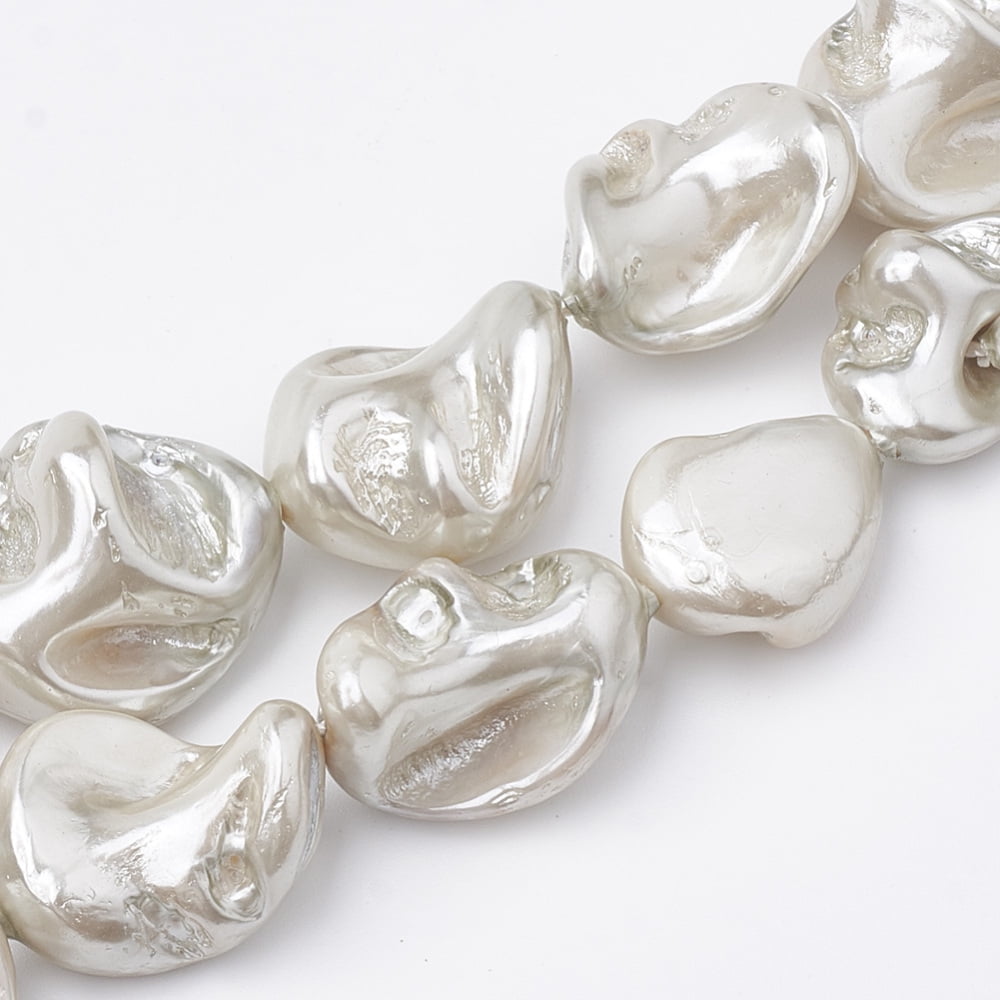 Shell Pearl Beads Strands Polished Nugget WhiteSmoke 15~25x10~26x5~16mm Hole: 1mm about 18pcs/strand 14.96 inch DIY