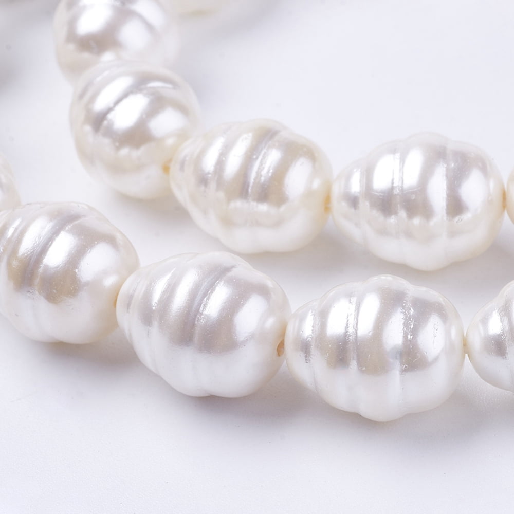 Shell Pearl Beads Strands Potato White 15~17x12~14mm Hole: 1mm about 26pcs/strand 15.7 inch