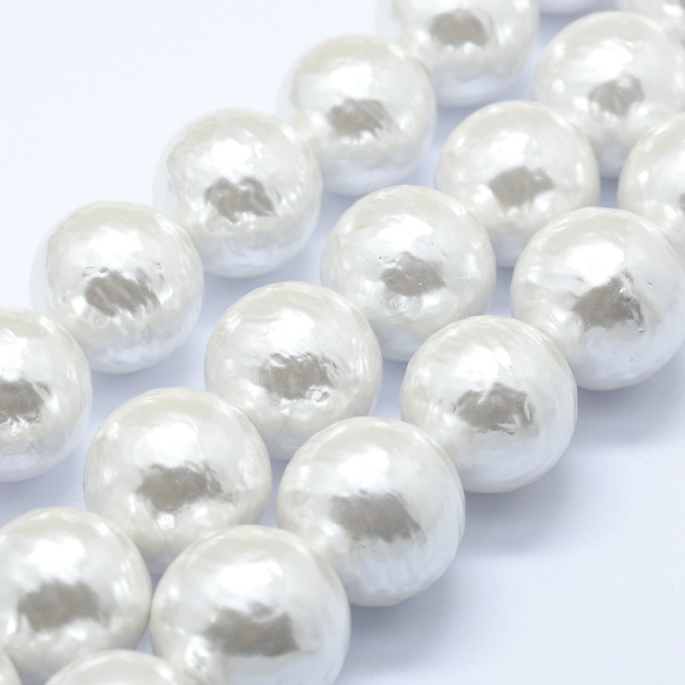 Shell Pearl Beads Strands Round Creamy White 12mm Hole: 1mm about 34pcs/strand 15.7 inch