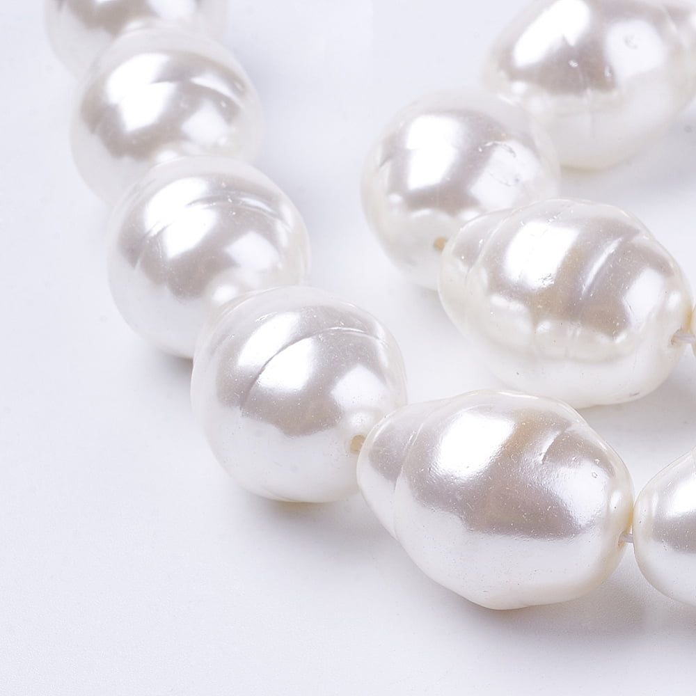 Shell Pearl Beads Strands Teardrop with Helmix White 22~23x17~18mm Hole: 1mm 17pcs/strand 15.15 inch