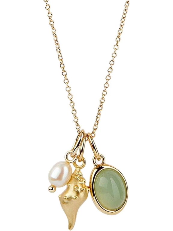 Shell Simulated Pearl Pendant Necklace Shell Conch Necklace Green Stone Necklaces for Women