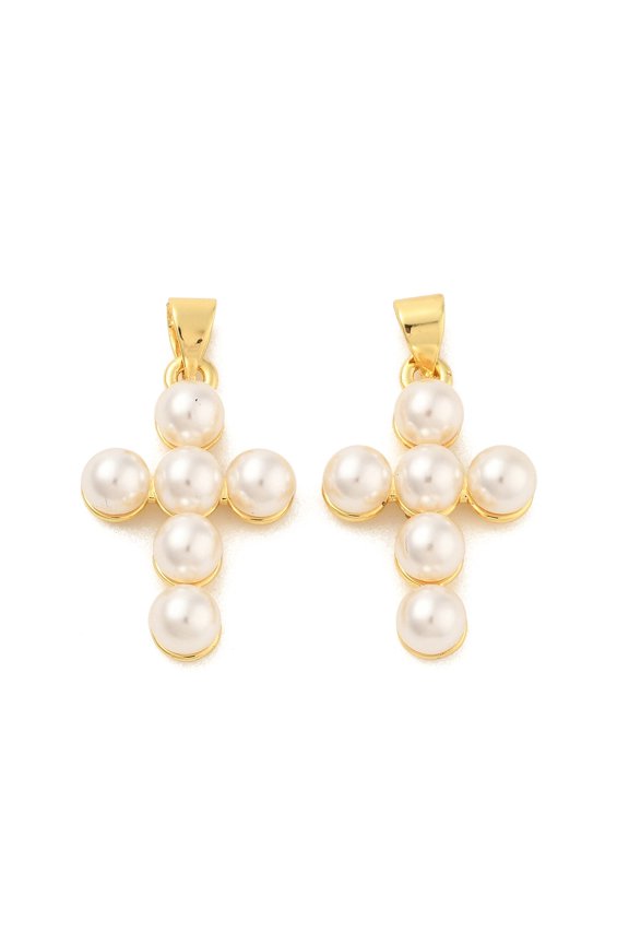 Shell Pearl Pendants with Brass Findings Real 18K Gold Plated 23x15x6mm Hole: 3.5x5mm