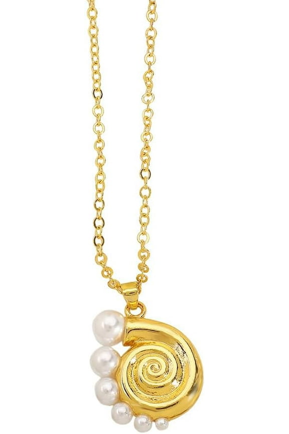 Shell Pearls Conch Pendant Necklace for Women Handmade Charms Chunky Sea Nail Ocean Marine Life Black Rope Chain Adjustable Necklaces Fashion Beach Holiday Jewelry 18"